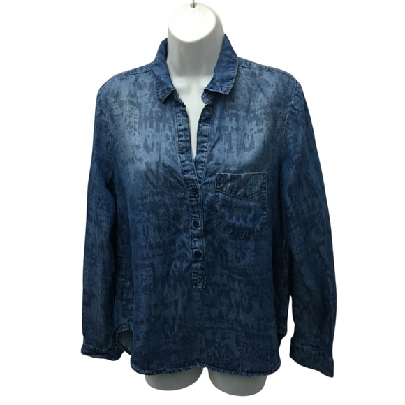 Cloth & Stone Blue Tencel Roll Tab 3/4 Button Pullover Shirt - Women’s XS - Picture 7 of 15
